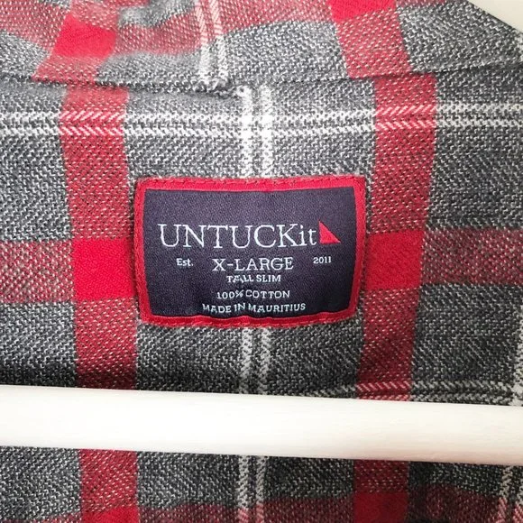 Untuckit Plaid Flannel Button Down Shirt - XL Tall Slim - Holiday Christmas Fall - Picture 4 of 10